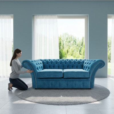 Chesterfield Sofa Couch Upholstered Sofas Classic 2-Seater Leather Fabric Winchester