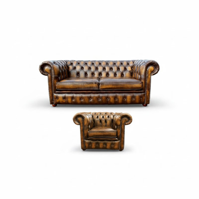 Chesterfield Decor Sofa Couch Upholstery Leather Textile Sofa Set 2+1 Upholstery