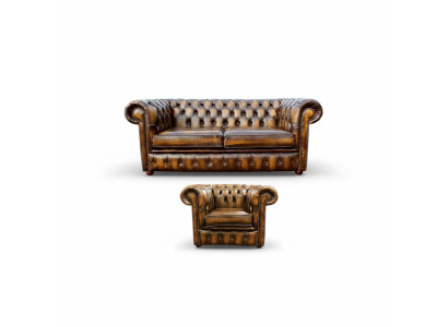 Chesterfield Decor Sofa Couch Upholstery Leather Textile Sofa Set 2+1 Upholstery