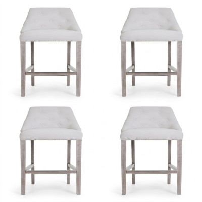 4x Bar Stools Counter Chair Set Upholstered Chairs Chesterfield Design Style