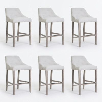 6x Bar Stools Bar Stool Counter Chair Set Upholstered Chairs Chesterfield Design Style