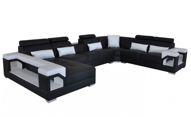 Corner sofa with ergonomic backrest and functional armrests