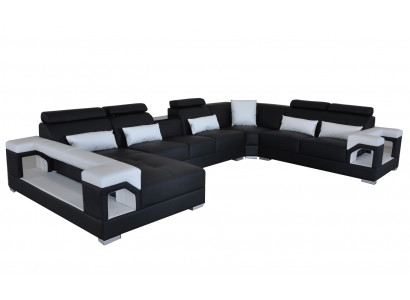 Corner sofa with ergonomic backrest and functional armrests