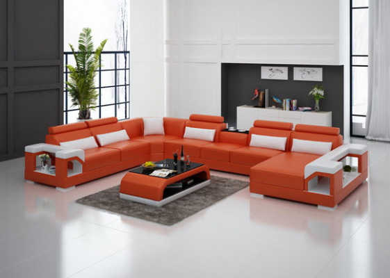 Corner sofa with ergonomic backrest and functional armrests