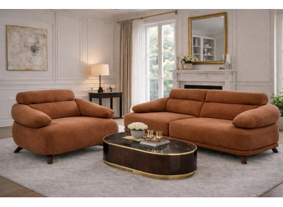 Exklusive Braune Sitzgarnitur Polstersofa Designer Textilsessel 2tlg