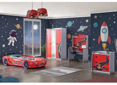 Kinderzimmer Set mit Bett im Rennwagen Design und Schreibtisch