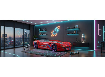 Kinderbett in Rennwagen Design mit LED Beleuchtung und Komfort