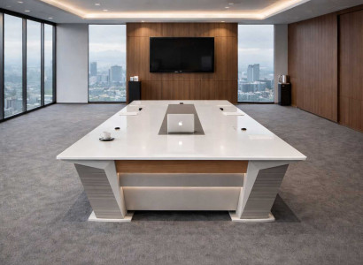 Eleganter Weißer Besprechungstisch Designer Bürotisch Robuste Möbel