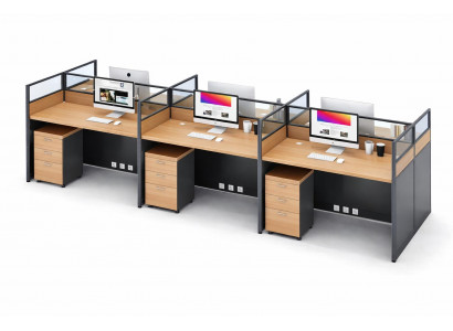 Moderner Bürotisch 3er Arbeitsplatz mit Trennwänden und Rollcontainern
