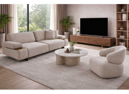 Modernes Graues Polstersofa Stilvoller Textilsessel 2tlg Garnitur