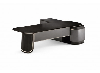 Moderner Chefschreibtisch in Schwarz mit Runddesign und Ablagefläche