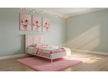 Bett in Rosa und Weiß mit hochwertigem Holzrahmen für Schlafzimmer