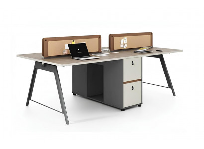 Designer Schreibtisch für 4 Personen mit Akustikpaneelen für modernes Büro