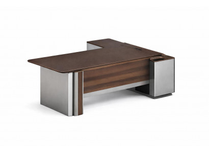 Moderner Schreibtisch aus Holz und Edelstahl mit minimalistischer Form