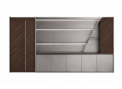 Moderner Büroschrank aus Holz und Metall mit eleganten Regalen