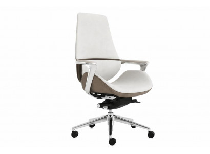 Ergonomischer Bürostuhl mit weißem Stoffbezug und Aluminiumgestell