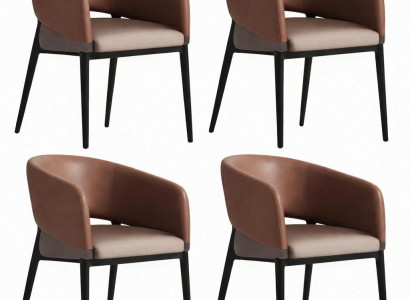 Set aus 4 modernen Bürostühlen mit Leder und eleganten Metallbeinen