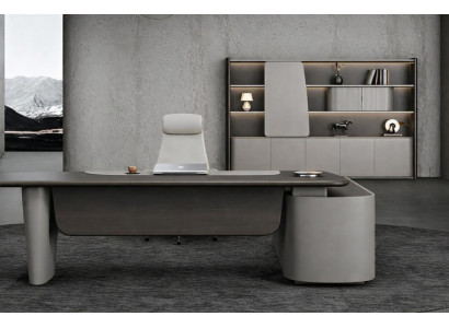 Modernes Büroset mit Chefschreibtisch, Büroschrank und Sessel