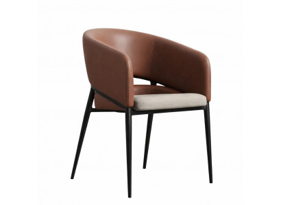 Eleganter Lounge-Stuhl mit braunem Leder und schwarzem Metallgestell