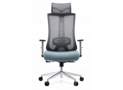 Ergonomischer Bürostuhl mit Mesh-Rücken und blauer Sitzfläche