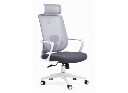 Ergonomischer Bürostuhl mit verstellbarer Kopfstütze in Grau