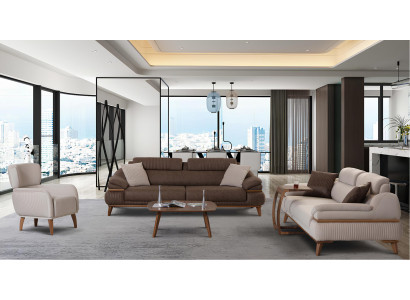 Modernes Sofa und Sessel Set für Wohnzimmer in Beige und Braun