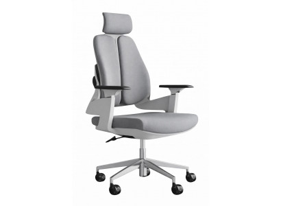 Ergonomischer Bürostuhl mit verstellbarem Kopf- und Armlehnen in Grau
