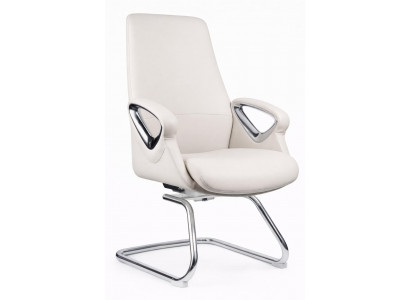 Moderner Chefsessel in Beige mit Chrom-Gestell & Polster-Armlehnen
