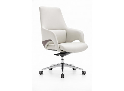 Ergonomischer Chefsessel in Weiß mit Chromarmen und Drehgestell