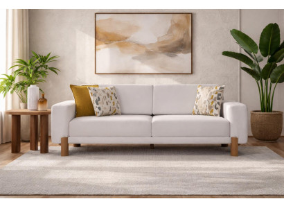 Modernes Weißes Polstersofa Holz Beistelltisch Wohnzimmergarnitur