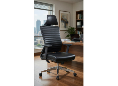 Eleganter Bürostuhl für den Arbeitsplatz mit Kunstleder und Kopfstütze