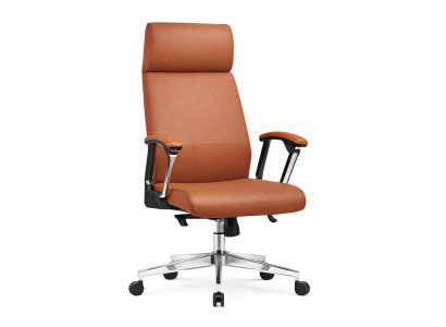 Ergonomischer Chefsessel Terrakotta Kunstleder und Chromrahmen