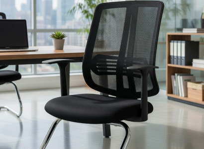 Bürostuhl mit festem Metallgestell und ergonomischer Rückenlehne