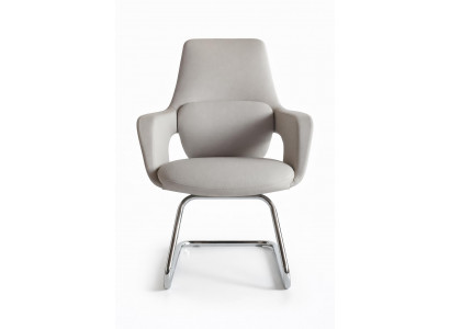 Ergonomischer Chefsessel mit verchromtem Gestell und grauem Leder