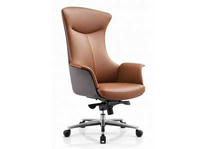 Ergonomischer Chefsessel mit hochgradigem Lederbezug in Braun und Grau
