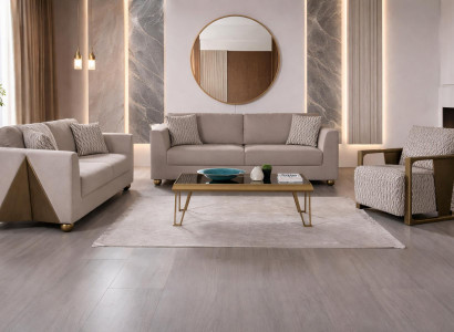 Beiges Sofa-Set Exklusive Wohnzimmer Polstersofas Designer Couchtisch