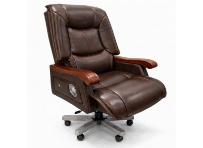 Eleganter Chefsessel aus schwarzem Leder mit Holzrahmen und Komfort