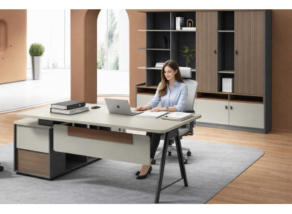 Moderner Set Eckschreibtisch Holz Braun mit Büroschrank für Ihr Büro