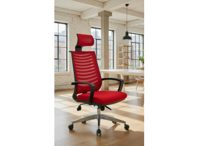 Moderner Bürostuhl mit ergonomischer Rückenlehne und rotem Design