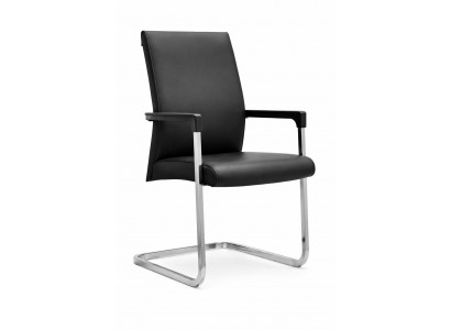 Ergonomischer Konferenzstuhl mit schwarzem Lederbezug und Chromgestell