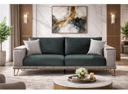 Dunkelgrüne Polstercouch Designer Sofa Textilsofa Designer 3-Sitzer
