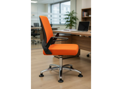 Moderner Bürostuhl in Orange mit ergonomischer Rückenlehne und Metallgestell