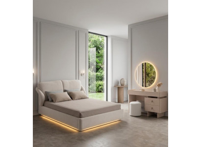 Modernes Schlafzimmer-Set Bett stilvolle Kommode runder Hocker 3-tlg