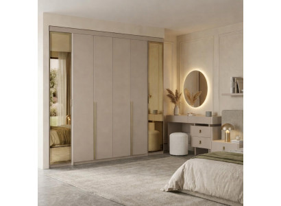 Stilvolles Schlafzimmer-Set großer Kleiderschrank Kommode runder Hocker