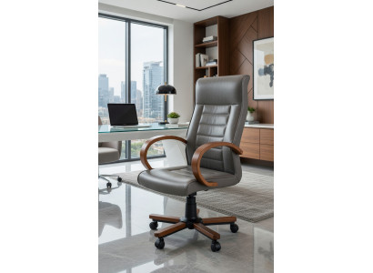 Ergonomischer Bürosessel Grau mit Kunstleder und Holzgestell