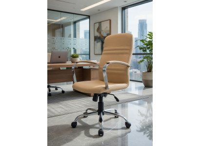 Moderner Bürosessel Beige mit Kunstleder und Metallgestell