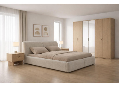 Schlafzimmer-Set: Bett Kleiderschrank mit Schiebetüren und 2 Nachttische