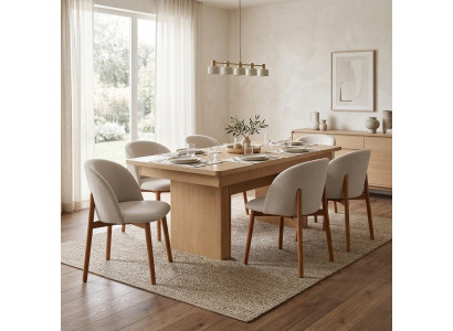 Braun-weißes Esszimmer-Set  großer Esstisch  gepolsterte Stühle 7 tlg