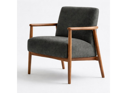 Gepolsterter Designer-Sessel mit Holzrahmen und Stoffbezug Grau