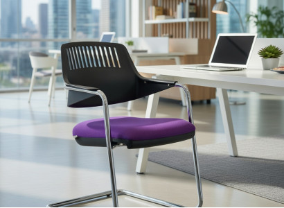 Bürosessel Lila mit ergonomischer Rückenlehne und Metallgestell